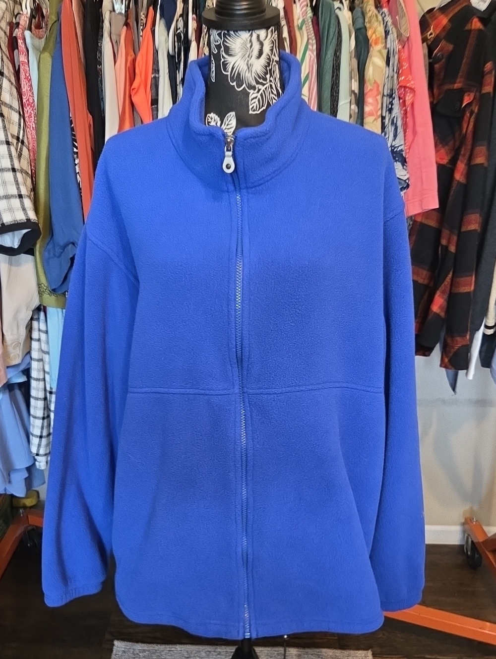 Lands' End Royal Blue Full-Zip Teddy Jacket